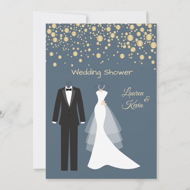 Tuxedo & Gown, golden confetti, couple shower Invitation (Front)