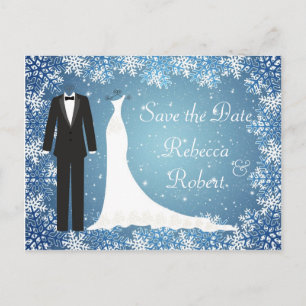 Tuxedo, Gown, Snowflakes Save the Date Postcard