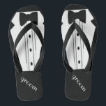 Tuxedo Grooms Flip Flops | Grooms Beach Wedding<br><div class="desc">The perfect touch to your destination beach or poolside wedding. Black flip flops with a black and white formal tuxedo and bow tie image. Your groom will marry in style with these fashionable "tuxedo flip-flop sandals" Add a matching wedding gown style for the bride! Please visit my store "The Hungarican...</div>