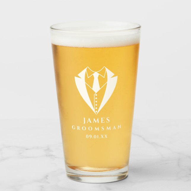 Tuxedo Groomsman Custom Personalised Beer Tumbler (Front Filled)