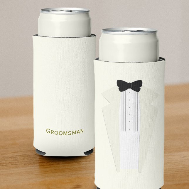 Tuxedo Groomsmen Wedding Can Cooler (A fancy tuxedo can cooler for any member of your wedding party)