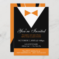 Tuxedo Invitations | Black and Orange Formal Party
