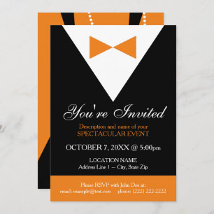 Tuxedo Invitations   Black and Orange Formal Party