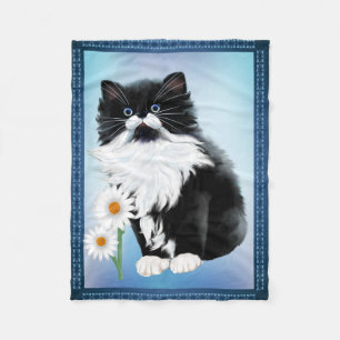 Tuxedo Kitten FaceKitten and Daisy Fleece Blanket