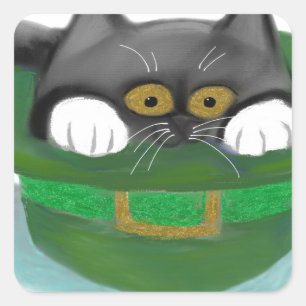 Tuxedo Kitten Fits inside a Leprechaun’s Hat Square Sticker