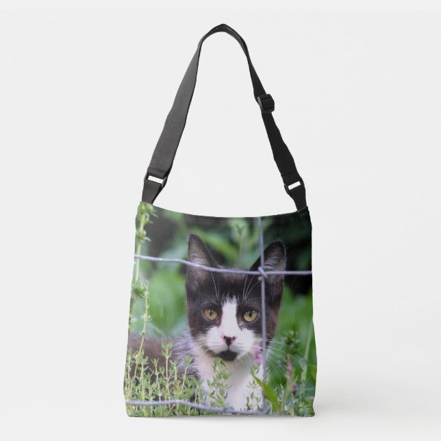 Tuxedo Kitten in the Garden Crossbody Bag (Front)