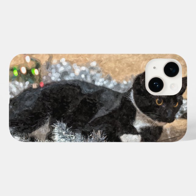Tuxedo Kitten Tinsel and Lights Painterly Case-Mate iPhone Case (Back (Horizontal))