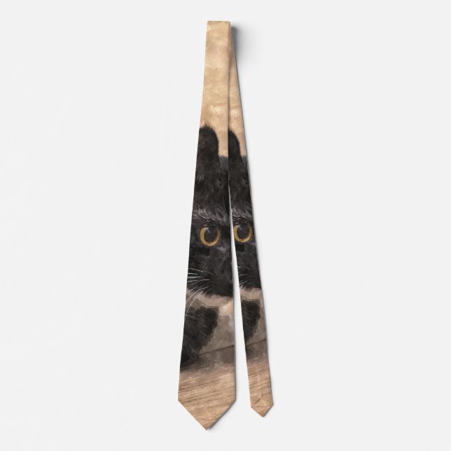Tuxedo Kitten Tinsel and Lights Painterly Neck Tie (Front)