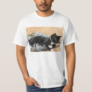 Tuxedo Kitten Tinsel and Lights Painterly T-Shirt