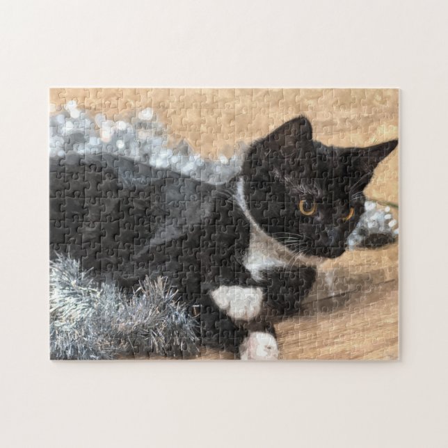 Tuxedo Kitten Tinsel and Lights Puzzle (Horizontal)