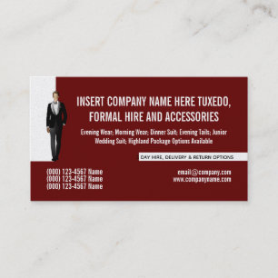 Tuxedo man formal suit renting business DIY maroon Card