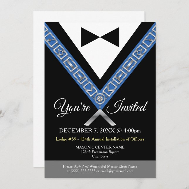 Tuxedo Masonic Invitations | Freemason Jewels (Front/Back)