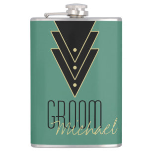 Tuxedo Modern Art Deco Groom Hip Flask