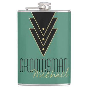 Tuxedo Modern Art Deco Groomsman Hip Flask