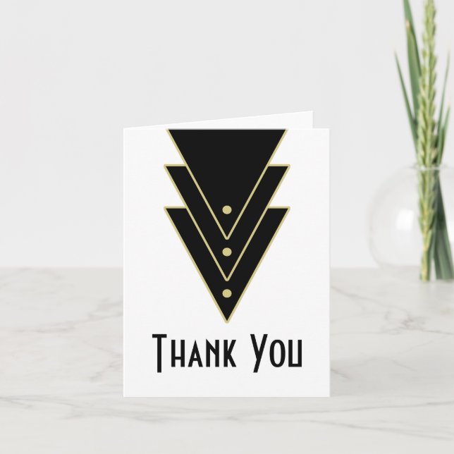 Tuxedo Modern Art Deco Wedding Thank You Card (Front)