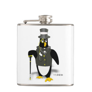 Tuxedo Penguin Groomsman Wedding Optional Date Hip Flask