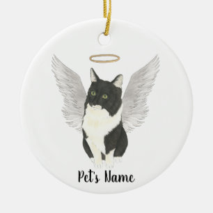 Tuxedo Ragamuffin Cat Sympathy Memorial Ceramic Ornament