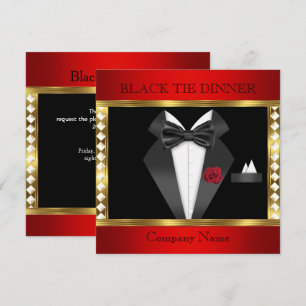 Tuxedo Red Gold Black Tie Formal Party Invitation