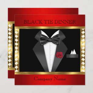 Tuxedo Red Gold Black Tie Formal Party Invitation