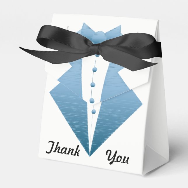 "Tuxedo Revenge" Blue Tux Favour Box (Front Side)