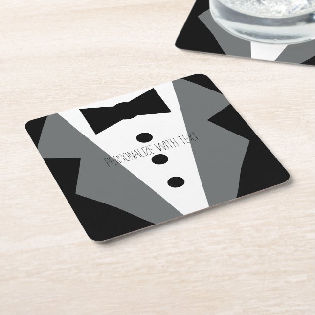 Tuxedo  square paper coaster (Angled)