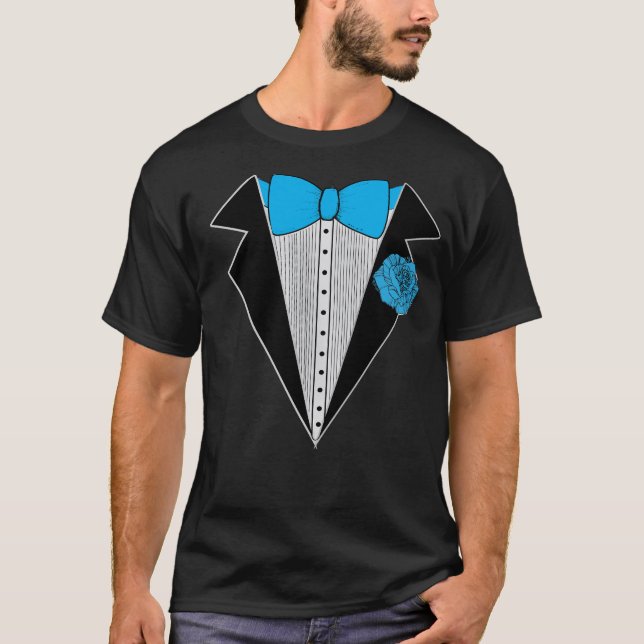 Tuxedo style shirt Blue Bowtie & Blue Flower (Front)