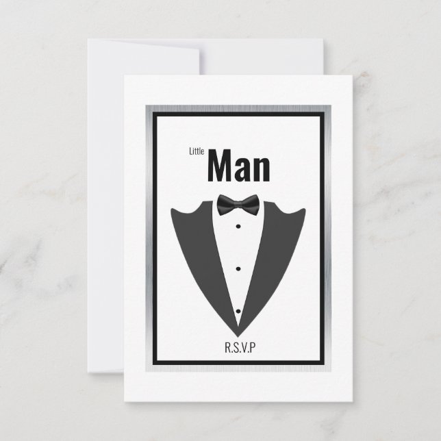Tuxedo suit and bow tie black and white invitation (Front)