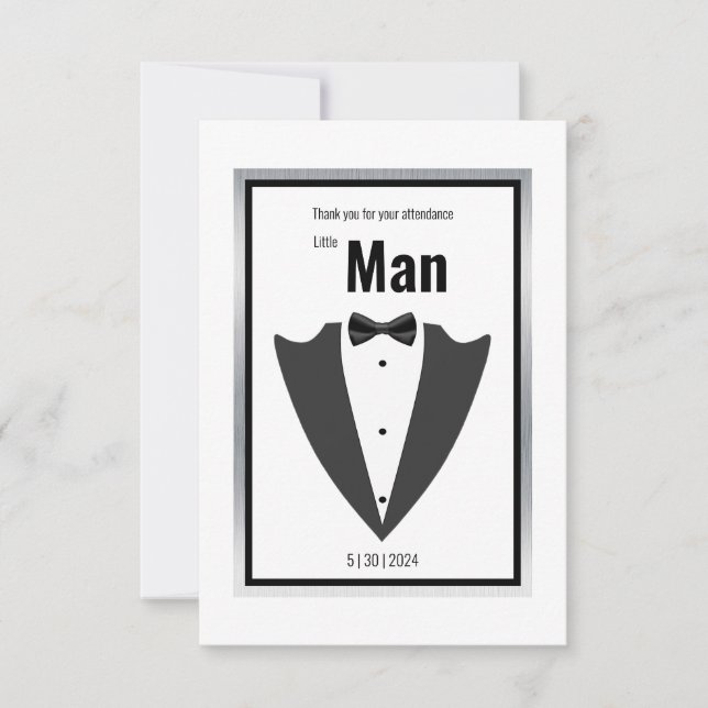 Tuxedo suit and bow tie black and white invitation (Front)