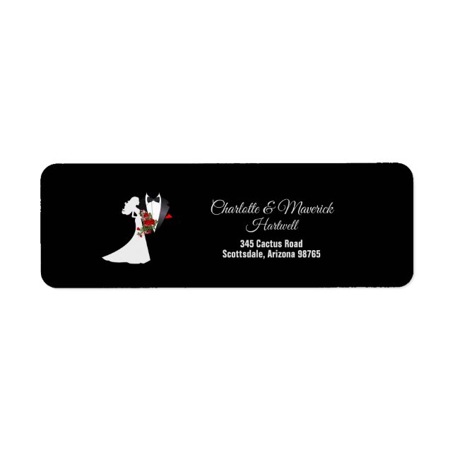 Tuxedo Suit & Bride Silhouette Return Address Label (Front)