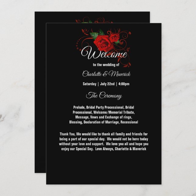 Tuxedo Suit & Bride Silhouette Wedding Program (Front/Back)