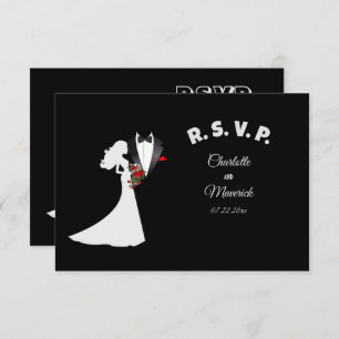 Tuxedo Suit & Bride Silhouette Wedding RSVP Card