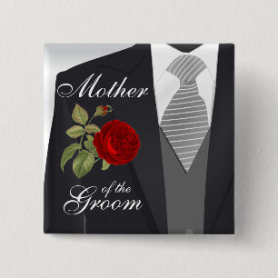 Tuxedo Suit Team Groom - Red Rose 15 Cm Square Badge
