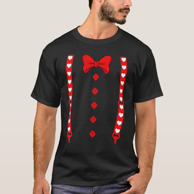 Tuxedo Suspenders And Heart Bow Tie Boys Kids Vale T-Shirt (Front)