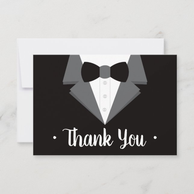 Tuxedo Thank You Card, Black Tie RSVP Card (Front)