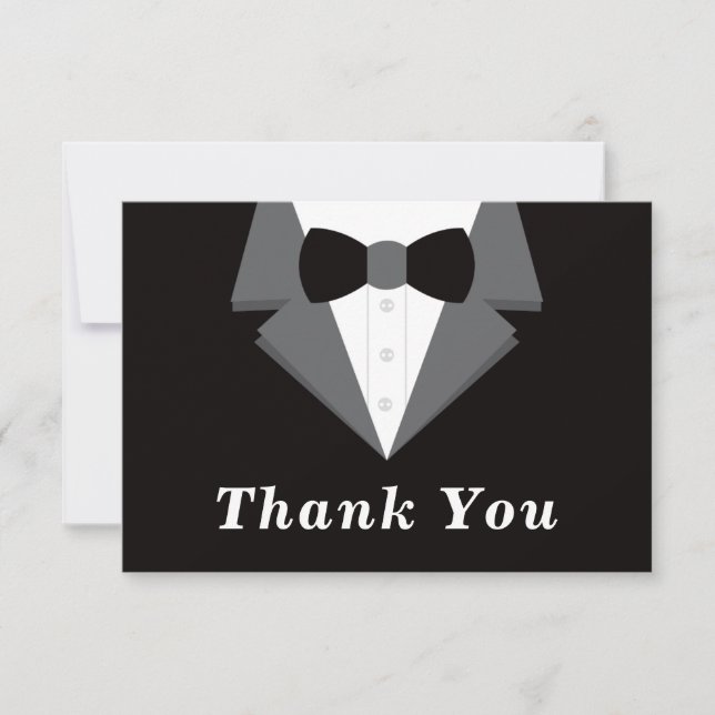 Tuxedo Thank You Card, Black Tie RSVP Card (Front)