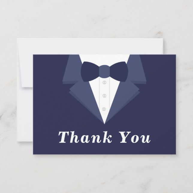 Tuxedo Thank You Card, Navy Tie RSVP Card (Front)