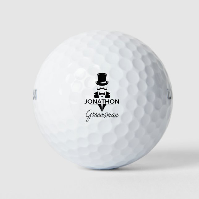 Tuxedo Top Hat Monogrammed Groomsman Golf Balls (Front)
