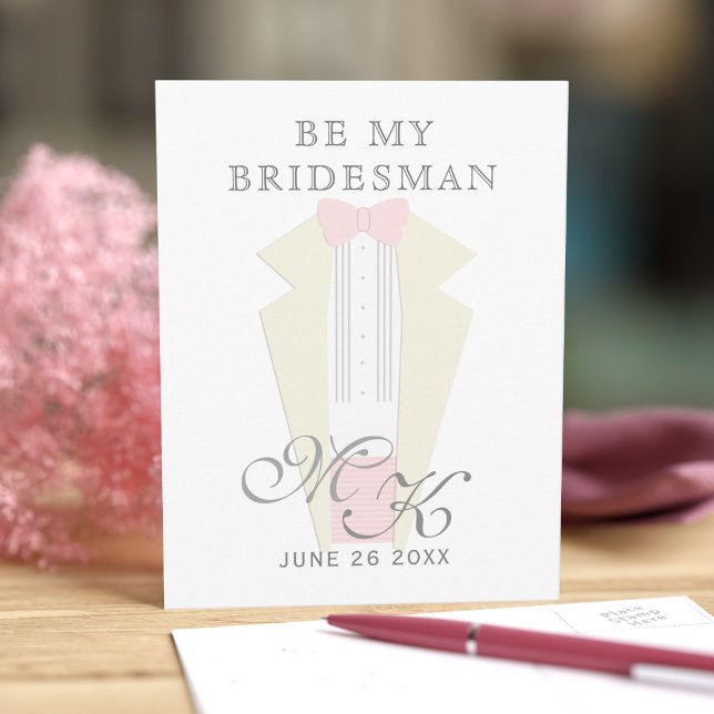 Tuxedo Wedding Be My Bridesman Invitation Postcard (Ask your Bridesman to stand by your side with this tuxedo proposal postcard. He'll say yes)