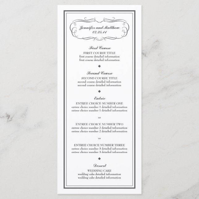 Tuxedo Wedding Menu in Charcoal Grey (Front)