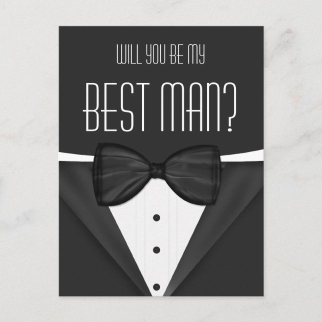 Tuxedo Will You Be My Best Man Wedding Postcard (Front)