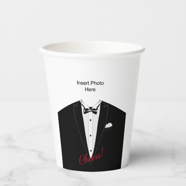 Tuxedo with custom face  paper cups (Front)
