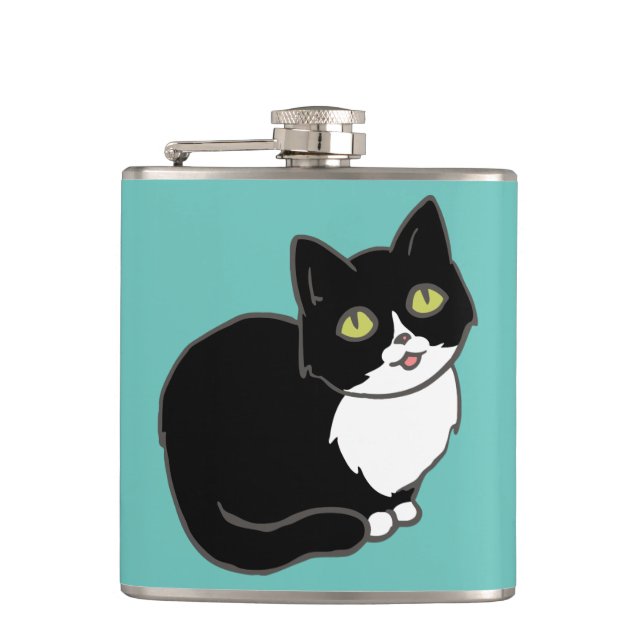 Tuxie Tuxedo Cat Hip Flask (Front)