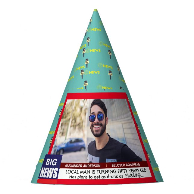 TV News Mens Funny 50th Birthday  40th 60th  Party Hat (Front)