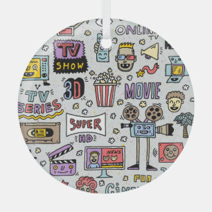 TV Series Doodles: Funny Vintage Set. Glass Tree Decoration