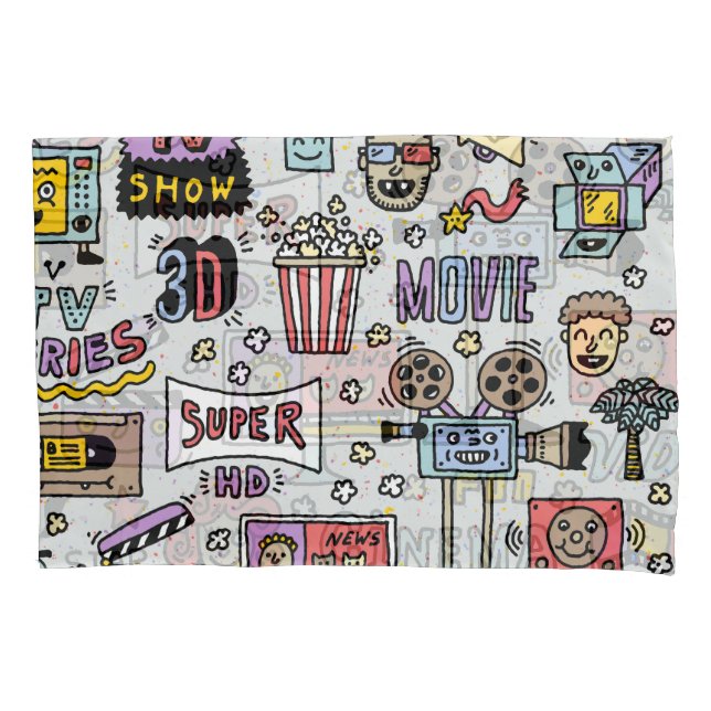 TV Series Doodles: Funny Vintage Set. Pillowcase (Front)