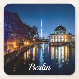 TV tower and museum island in Berlin, Germany Square Paper Coaster