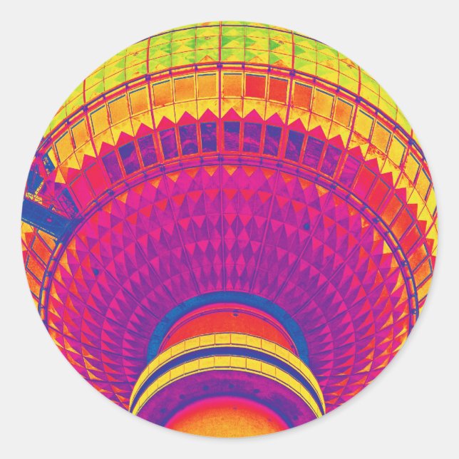 Tv Tower (Fernsehturm), Berlin, Rainbow Colour (tv Classic Round Sticker (Front)