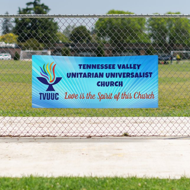 TVUUC Chalice Logo, Blue Background Banner (Insitu)