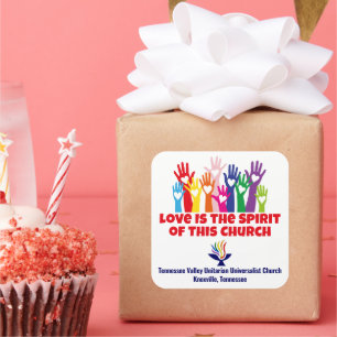 TVUUC Hearts/Hands LOVE is the Spirit Square Sticker