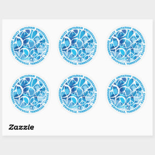 TVUUC Peace Signs in Shades of Blue Classic Round Sticker